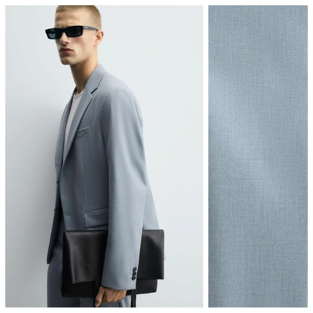 NWOT. Zara Man Sky Blue Viscose Blend Slim Fit Suit Blazer. Size 44.